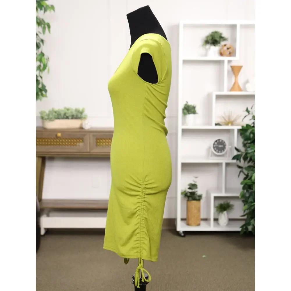 Y2K Boho Luxe Ruched Side Tie Mini Dress Chartreuse Free-est Free People M